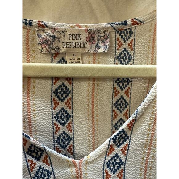 Pink Republic Ivory Boho Striped Blouse with Front Knot - Size Large - Picture 4 of 4